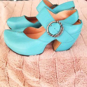 John Fluevog Turquoise Platform Mary Jane Heel si